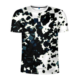 Мужская футболка 3D спортивная с принтом KUBIKI в Курске, 100% полиэстер с улучшенными характеристиками | приталенный силуэт, круглая горловина, широкие плечи, сужается к линии бедра | Тематика изображения на принте: bricks | абстракция | кубики | молодежное | пестрое | черно белое