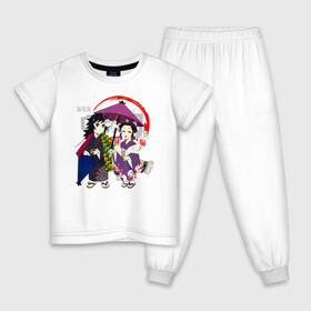 Детская пижама хлопок с принтом Гию и Шинобу Kimetsu no Yaiba в Курске, 100% хлопок |  брюки и футболка прямого кроя, без карманов, на брюках мягкая резинка на поясе и по низу штанин
 | demon slayer | kamado | kimetsu no yaiba | nezuko | tanjiro | аниме | гию томиока | зеницу агацума | иноске хашибира | камадо | клинок | корзинная девочка | манга | музан кибуцуджи | незуко | рассекающий демонов | танджиро