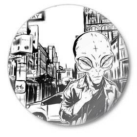 Значок с принтом Портрет пришельца в Нью Йорке в Курске,  металл | круглая форма, металлическая застежка в виде булавки | Тематика изображения на принте: alien | art | hipster | illustration | landscape | new york | ufo | арт | иллюстрация | инопланетянин | картина | нло | нью йорк | пейзаж | пешеходный переход | пришелец | рисунок | рисунок карандашом | светофор | указатель