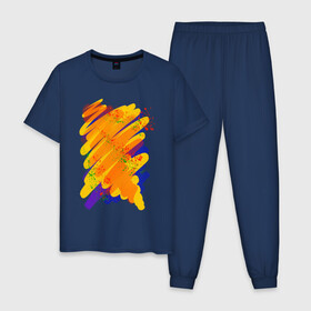 Мужская пижама хлопок с принтом Яркость красок в Курске, 100% хлопок | брюки и футболка прямого кроя, без карманов, на брюках мягкая резинка на поясе и по низу штанин
 | art | orange | print | брызги | краски | принт | пятна | творчество | яркость