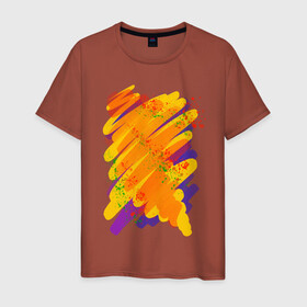 Мужская футболка хлопок с принтом Яркость красок в Курске, 100% хлопок | прямой крой, круглый вырез горловины, длина до линии бедер, слегка спущенное плечо. | art | orange | print | брызги | краски | принт | пятна | творчество | яркость