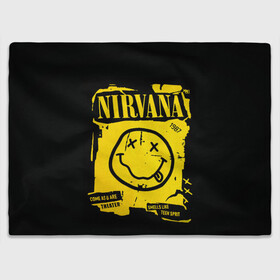 Плед 3D с принтом Nirvana 1987 в Курске, 100% полиэстер | закругленные углы, все края обработаны. Ткань не мнется и не растягивается | Тематика изображения на принте: album | curt | kobain | logo | music | nevermind | nirvana | rock | smells like | smile | teen spirit | альбом | гитара | курт кобейн | логотип | музыка | невермайнд | нирвана | рок | смайл | стикер