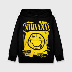 Детская толстовка 3D с принтом Nirvana 1987 в Курске, 100% полиэстер | двухслойный капюшон со шнурком для регулировки, мягкие манжеты на рукавах и по низу толстовки, спереди карман-кенгуру с мягким внутренним слоем | Тематика изображения на принте: album | curt | kobain | logo | music | nevermind | nirvana | rock | smells like | smile | teen spirit | альбом | гитара | курт кобейн | логотип | музыка | невермайнд | нирвана | рок | смайл | стикер