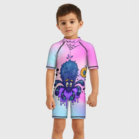 Детский купальный костюм 3D с принтом Милый паучок мутант в Курске, Полиэстер 85%, Спандекс 15% | застежка на молнии на спине | градиент | мутант | осьминог | паук | паутина | слизь | щупальца