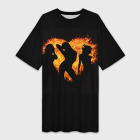 Платье-футболка 3D с принтом Огненная кизомба в Курске,  |  | вечеринка | девушки | огонь | отдых | сердце | танцы