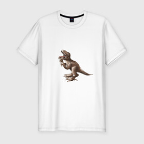 Мужская футболка хлопок Slim с принтом Тираннозавр в Курске, 92% хлопок, 8% лайкра | приталенный силуэт, круглый вырез ворота, длина до линии бедра, короткий рукав | арт | динозавры | принт | рекс | юрский период