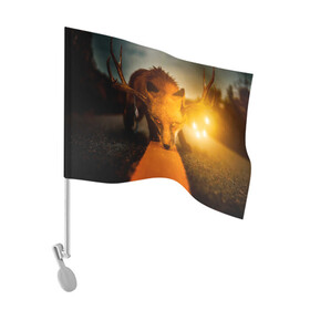 Флаг для автомобиля с принтом Лиса с рогами оленя в Курске, 100% полиэстер | Размер: 30*21 см | fox | foxy | животное | звери | лиса | лисенок | лисичка | милая | рыжая | фокс