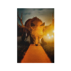 Обложка для паспорта матовая кожа с принтом Лиса с рогами оленя в Курске, натуральная матовая кожа | размер 19,3 х 13,7 см; прозрачные пластиковые крепления | fox | foxy | животное | звери | лиса | лисенок | лисичка | милая | рыжая | фокс