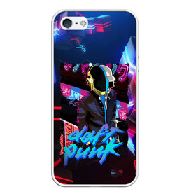 Чехол для iPhone 5/5S матовый с принтом daft punk neon rock в Курске, Силикон | Область печати: задняя сторона чехла, без боковых панелей | by craig drake | daft punk | madeinkipish | thomas bangalter | дафт панк | маски | тома и ги мануэль