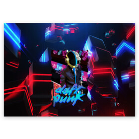 Поздравительная открытка с принтом daft punk neon rock в Курске, 100% бумага | плотность бумаги 280 г/м2, матовая, на обратной стороне линовка и место для марки
 | Тематика изображения на принте: by craig drake | daft punk | madeinkipish | thomas bangalter | дафт панк | маски | тома и ги мануэль