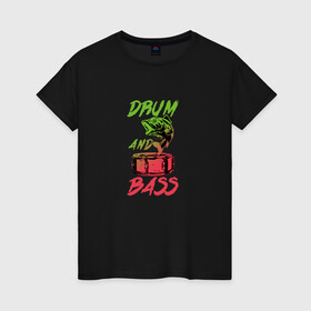 Женская футболка хлопок с принтом Drum and Bass Fish в Курске, 100% хлопок | прямой крой, круглый вырез горловины, длина до линии бедер, слегка спущенное плечо | dnb | jungle | liquid | solid
