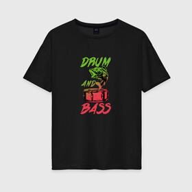 Женская футболка хлопок Oversize с принтом Drum and Bass Fish в Курске, 100% хлопок | свободный крой, круглый ворот, спущенный рукав, длина до линии бедер
 | dnb | jungle | liquid | solid
