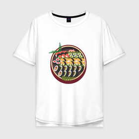 Мужская футболка хлопок Oversize с принтом Сет суши в Курске, 100% хлопок | свободный крой, круглый ворот, “спинка” длиннее передней части | Тематика изображения на принте: гунканы | здоровая пища | роллы | японская еда
