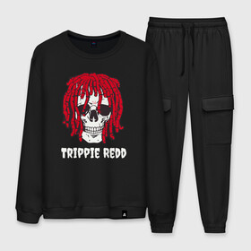 Мужской костюм хлопок с принтом TRIPPIE REDD в Курске, 100% хлопок | на свитшоте круглая горловина, мягкая резинка по низу. Брюки заужены к низу, на них два вида карманов: два “обычных” по бокам и два объемных, с клапанами, расположенные ниже линии бедра. Брюки с мягкой трикотажной резинкой на поясе и по низу штанин. В поясе для дополнительного комфорта — широкие завязки | Тематика изображения на принте: 1400 | big | rap | red | redd | trippie | ред | редд | рэд | рэдд | триппи