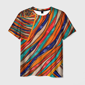 Мужская футболка 3D с принтом Абстрактное течение в Курске, 100% полиэфир | прямой крой, круглый вырез горловины, длина до линии бедер | абстрактное течение | абстракция | витраж | колейдоскоп | линии | мозаика | палитра | полосы | радуга | текстуры | узор | цвета