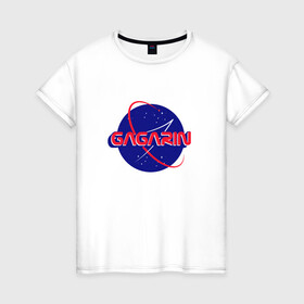 Женская футболка хлопок с принтом Yury Gagarin NASA в Курске, 100% хлопок | прямой крой, круглый вырез горловины, длина до линии бедер, слегка спущенное плечо | korolev | merch | roscosmos | roskosmos | space | ussr | vostok | байконур | восток | день космонавтики | королёв | космонавт | космос | мерч | миссия мира | наса | первый человек в космосе | поехали | ракета | роскосмос