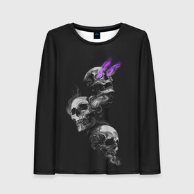 Женский лонгслив 3D с принтом Soul Skull в Курске, 100% полиэстер | длинные рукава, круглый вырез горловины, полуприлегающий силуэт | death | skelet | skeleton | skulls | souls | душа | души | скелет | скелетон | черепа | черепушка