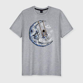 Мужская футболка хлопок Slim с принтом На луне в Курске, 92% хлопок, 8% лайкра | приталенный силуэт, круглый вырез ворота, длина до линии бедра, короткий рукав | moon | арт | день космонавтики | звезды | космонавт | космос | лого | луна | небо | планеты