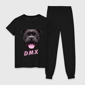 Женская пижама хлопок с принтом DMX Low Poly Boomer Dog в Курске, 100% хлопок | брюки и футболка прямого кроя, без карманов, на брюках мягкая резинка на поясе и по низу штанин | Тематика изображения на принте: 3d | 3д | abstract | boomer | dog | dogs | grand champ | nfs game | puppy | raff ryders | staff | stafford | year of the dog | абстракция | бумер | лоу поли | пёс | питбуль | полигоны | порода | рэпер | рэппер | стафф | стаффорд | стаффордширский