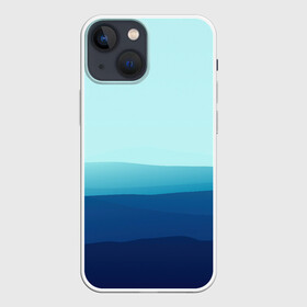 Чехол для iPhone 13 mini с принтом Море в Курске,  |  | арт | вектор | векторный рисунок | геометрические фигуры | геометрия | линии | море | небо | оттенки синего | рисунок | синий