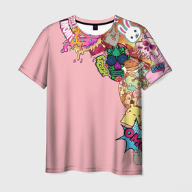 Мужская футболка 3D с принтом Sticker boom! в Курске, 100% полиэфир | прямой крой, круглый вырез горловины, длина до линии бедер | colors | sticker | наклейки | стикеры | цветной