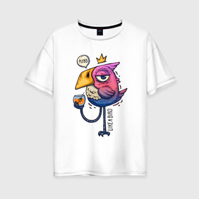 Женская футболка хлопок Oversize с принтом Светская птица в Курске, 100% хлопок | свободный крой, круглый ворот, спущенный рукав, длина до линии бедер
 | градиент | коктейль | корона | попугай | птица