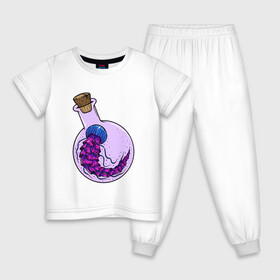 Детская пижама хлопок с принтом Лабораторная медуза в Курске, 100% хлопок |  брюки и футболка прямого кроя, без карманов, на брюках мягкая резинка на поясе и по низу штанин
 | колба | лабораторная | медуза | пробирка | тропическая | щупальце