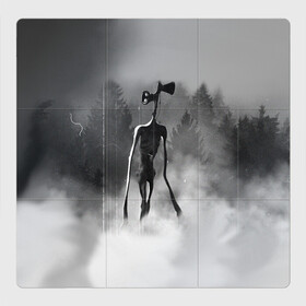 Магнитный плакат 3Х3 с принтом Сиреноголовый в Лесу в Курске, Полимерный материал с магнитным слоем | 9 деталей размером 9*9 см | forest | games | siren head | детям | игры | лес | надпись | сирена | сиреноголовый | страшилка | текст | туман | ужастик | хоррор