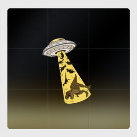 Магнитный плакат 3Х3 с принтом НЛО похищает динозавров в Курске, Полимерный материал с магнитным слоем | 9 деталей размером 9*9 см | Тематика изображения на принте: дино | динозавры | инопланетяни | летающая тарелка | наса | нло