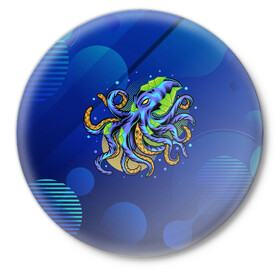 Значок с принтом Красочный Осьминог в Курске,  металл | круглая форма, металлическая застежка в виде булавки | краски | море | океан | осьминог | подводный мир | щупальцы
