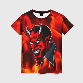 Женская футболка 3D с принтом The devil is on fire в Курске, 100% полиэфир ( синтетическое хлопкоподобное полотно) | прямой крой, круглый вырез горловины, длина до линии бедер | 666 | fire | lucifer | демон | дьявол | люцифер | монстр | огонь | пламя | сатана | текстура