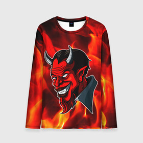 Мужской лонгслив 3D с принтом The devil is on fire в Курске, 100% полиэстер | длинные рукава, круглый вырез горловины, полуприлегающий силуэт | 666 | fire | lucifer | демон | дьявол | люцифер | монстр | огонь | пламя | сатана | текстура