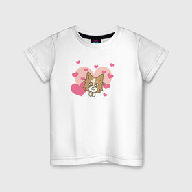 Детская футболка хлопок с принтом Милая Собачка в Курске, 100% хлопок | круглый вырез горловины, полуприлегающий силуэт, длина до линии бедер | любовь | милая собачка | рисунок | сердечки | сердце | собака