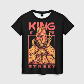 Женская футболка 3D с принтом KING Street в Курске, 100% полиэфир ( синтетическое хлопкоподобное полотно) | прямой крой, круглый вырез горловины, длина до линии бедер | animal | brutal | king | megane | of | street | the | горила | животное | зверь | король | обезьяна | реп | улиц | хипстер