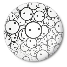 Значок с принтом SMILE в Курске,  металл | круглая форма, металлическая застежка в виде булавки | round | smile | круги | смайлики | черно белое