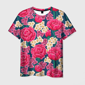 Мужская футболка 3D с принтом Поле роз в Курске, 100% полиэфир | прямой крой, круглый вырез горловины, длина до линии бедер | арт | белые цветы | белый цветок | красный цветок | поле | поле цветов | рисунок | роза | розы | цветок | цветы