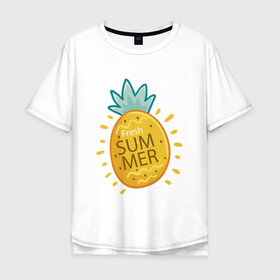 Мужская футболка хлопок Oversize с принтом Сочное лето в Курске, 100% хлопок | свободный крой, круглый ворот, “спинка” длиннее передней части | ananas | summer | ананас | лето | фрукты