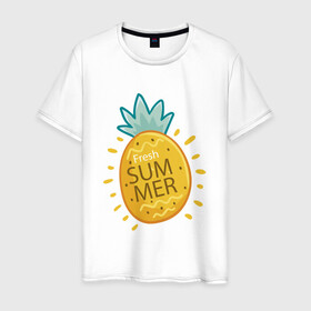 Мужская футболка хлопок с принтом Сочное лето в Курске, 100% хлопок | прямой крой, круглый вырез горловины, длина до линии бедер, слегка спущенное плечо. | ananas | summer | ананас | лето | фрукты