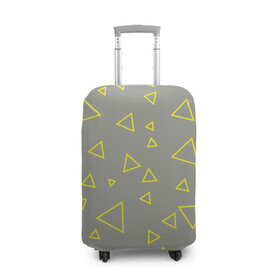 Чехол для чемодана 3D с принтом Желтый и серый | Yellow & gray в Курске, 86% полиэфир, 14% спандекс | двустороннее нанесение принта, прорези для ручек и колес | gray | triangle | yellow | желтый | серый | треугольник