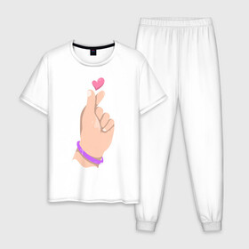 Мужская пижама хлопок с принтом Саранхэ в Курске, 100% хлопок | брюки и футболка прямого кроя, без карманов, на брюках мягкая резинка на поясе и по низу штанин
 | Тематика изображения на принте: k pop | любовь | рука парня | саранхэ | сердце