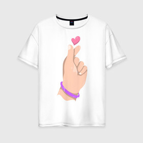 Женская футболка хлопок Oversize с принтом Саранхэ в Курске, 100% хлопок | свободный крой, круглый ворот, спущенный рукав, длина до линии бедер
 | Тематика изображения на принте: k pop | любовь | рука парня | саранхэ | сердце