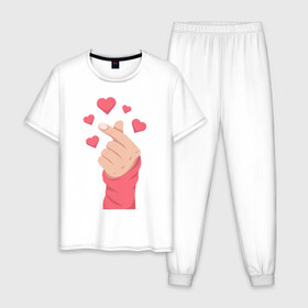 Мужская пижама хлопок с принтом Саранхэ в Курске, 100% хлопок | брюки и футболка прямого кроя, без карманов, на брюках мягкая резинка на поясе и по низу штанин
 | Тематика изображения на принте: k pop | любовь | рука парня | саранхэ | сердце