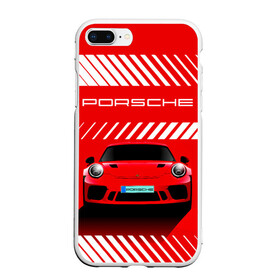 Чехол для iPhone 7Plus/8 Plus матовый с принтом PORSCHE / ПОРШЕ / RED STYLE в Курске, Силикон | Область печати: задняя сторона чехла, без боковых панелей | 911 | auto | carrera | cayenne | macan | porsche | sportcar | taycan | автомобиль | градиент. | каен | карера | красный | макан | полосы | порш | порше | спорт | спорткар | тайкан