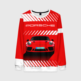 Женский свитшот 3D с принтом PORSCHE / ПОРШЕ / RED STYLE в Курске, 100% полиэстер с мягким внутренним слоем | круглый вырез горловины, мягкая резинка на манжетах и поясе, свободная посадка по фигуре | 911 | auto | carrera | cayenne | macan | porsche | sportcar | taycan | автомобиль | градиент. | каен | карера | красный | макан | полосы | порш | порше | спорт | спорткар | тайкан