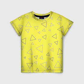 Детская футболка 3D с принтом Желтый и серый | Yellow & gray в Курске, 100% гипоаллергенный полиэфир | прямой крой, круглый вырез горловины, длина до линии бедер, чуть спущенное плечо, ткань немного тянется | gray | triangle | yellow | желтый | серый | треугольник