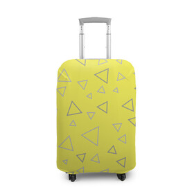 Чехол для чемодана 3D с принтом Желтый и серый | Yellow & gray в Курске, 86% полиэфир, 14% спандекс | двустороннее нанесение принта, прорези для ручек и колес | gray | triangle | yellow | желтый | серый | треугольник