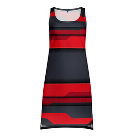 Платье-майка 3D с принтом Red and Black 3D abstract в Курске, 100% полиэстер | полуприлегающий силуэт, широкие бретели, круглый вырез горловины, удлиненный подол сзади. | luxury | versace | vip | абстракция | версаче | вип | паттерн | роскошь | текстуры