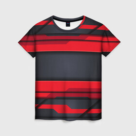 Женская футболка 3D с принтом Red and Black 3D abstract в Курске, 100% полиэфир ( синтетическое хлопкоподобное полотно) | прямой крой, круглый вырез горловины, длина до линии бедер | luxury | versace | vip | абстракция | версаче | вип | паттерн | роскошь | текстуры