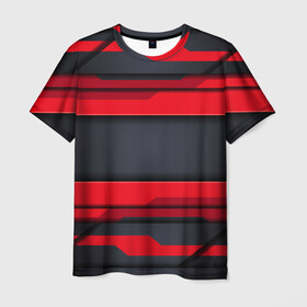 Мужская футболка 3D с принтом Red and Black 3D abstract в Курске, 100% полиэфир | прямой крой, круглый вырез горловины, длина до линии бедер | luxury | versace | vip | абстракция | версаче | вип | паттерн | роскошь | текстуры