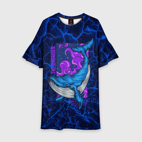 Детское платье 3D с принтом Кит мечтатель The dreamer в Курске, 100% полиэстер | прямой силуэт, чуть расширенный к низу. Круглая горловина, на рукавах — воланы | Тематика изображения на принте: the dreamer | вода | волны | кит | мечта | мечтатель | море | океан | подводный мир | рыба